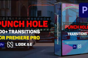 PR模板-300种复古干扰故障VHS胶片污渍叠加转场预设 Punch Hole Transitions