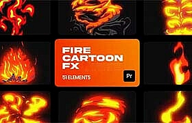PR脚本-51组手绘动漫卡通红色的火焰燃烧爆炸视觉特效MG动画预设 Fire Cartoon VFX for Premiere Pro