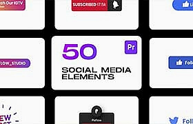 PR脚本-92个网络平台社交媒体文章视频网站点赞订阅关注评论图形元素动画 Social Elements for Premiere Pro