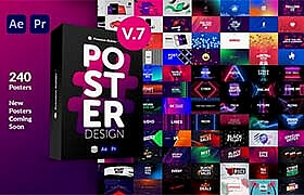 PR/AE脚本模板-240个时尚彩色图形文字标题排版广告海报设计宣传动画 Posters Pack V7