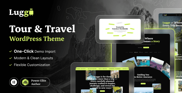 Luggo v1.0.0 官方旅游与旅行社 WordPress 主题 | 专业 Elementor 构建