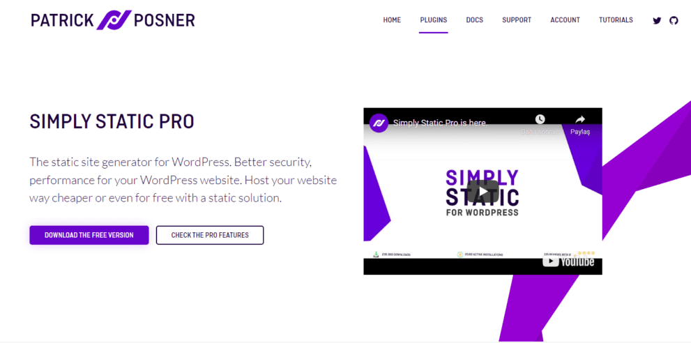 Simply Static Pro 插件后台主界面截图，展示静态网站生成的核心功能选项和配置面板