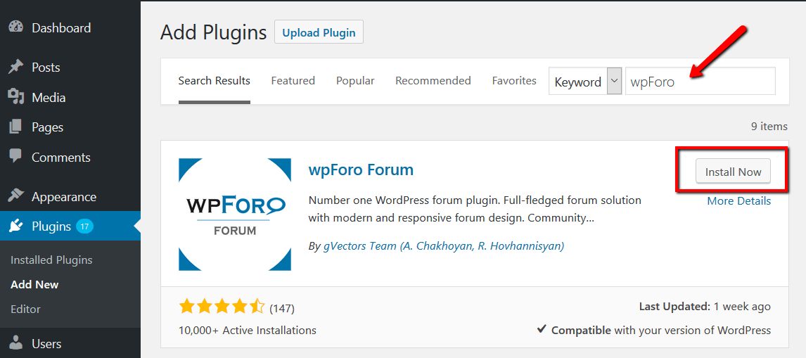 Screenshot of the wpForo forum plugin frontend interface, showing multi-board layout with dark theme style
