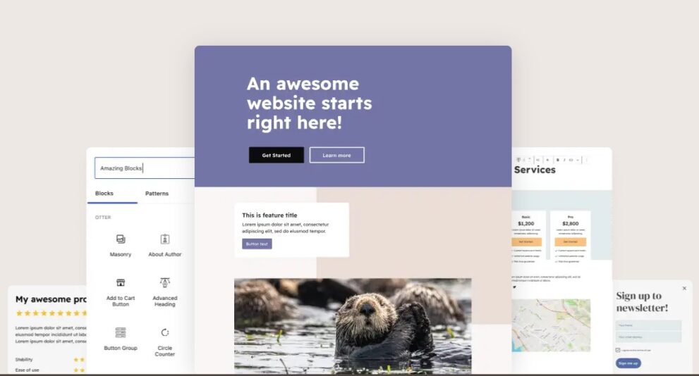 Otter Blocks Pro后台设置界面截图,展示区块库启用开关与全局样式配置选项