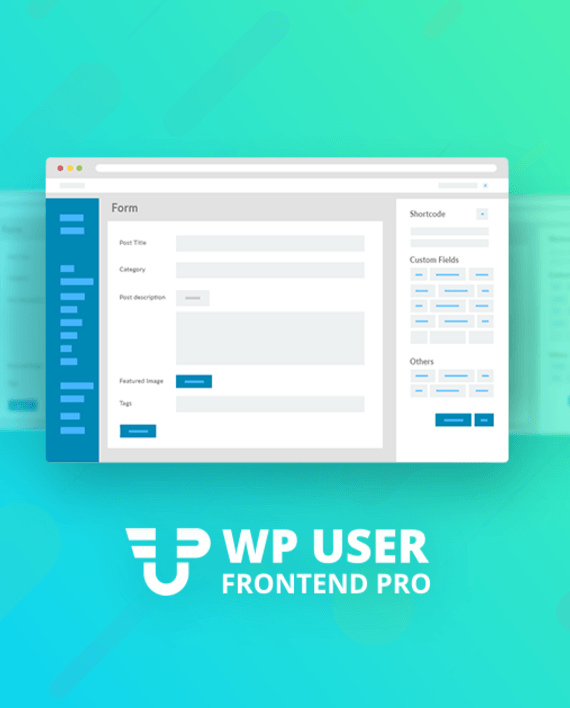 Screenshot of WP User Frontend Pro Business backend settings interface, showing the drag-and-drop form builder and frontend dashboard configuration options