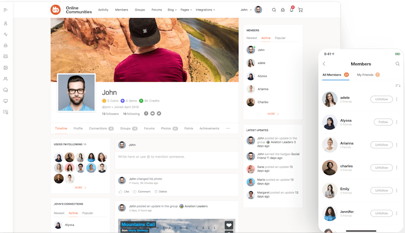 BuddyBoss Platform后台设置界面截图，展示社交群组、私信、活动流等核心功能配置选项