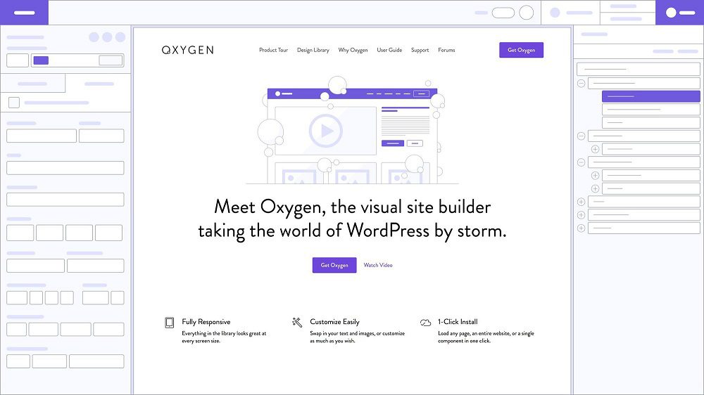 Screenshot of the Oxygen Builder WordPress visual drag-and-drop page builder backend interface