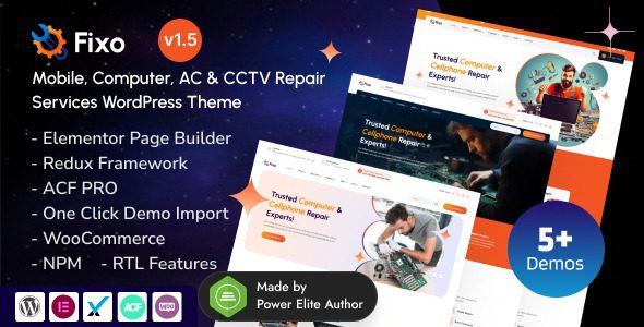 Fixo v1.8.0 Ultimate Mobile Computer Repair Service WordPress Theme (Elementor)