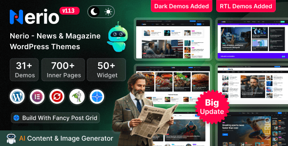 Nerio 1.0.0 – Official AI News Magazine WordPress Theme, Essential for No-Code Website Building