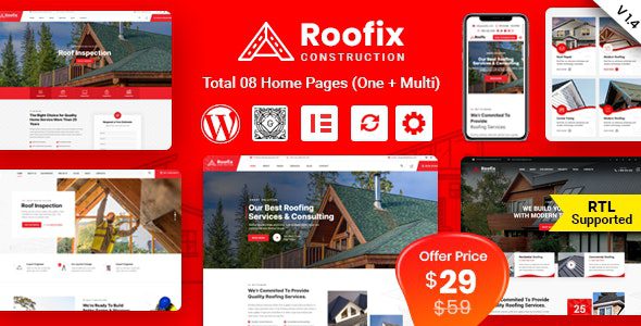 Roofix v2.2.7 终极中文版 – 屋顶服务 WordPress 主题专业下载