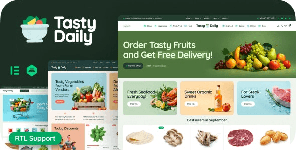 <span class="bbh-title-badge" style="background:#007bff">独家</span> Tasty Daily v1.21.1 Exclusive Grocery Store and Food WooCommerce Theme Download